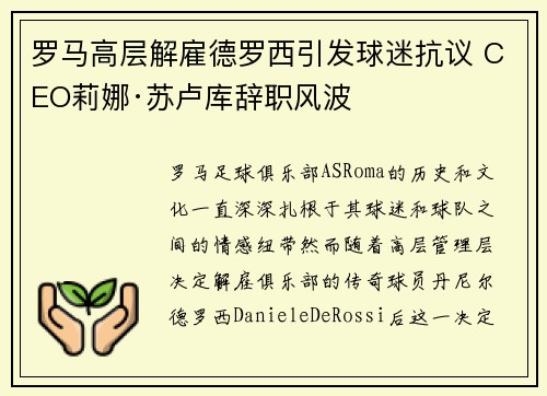 罗马高层解雇德罗西引发球迷抗议 CEO莉娜·苏卢库辞职风波